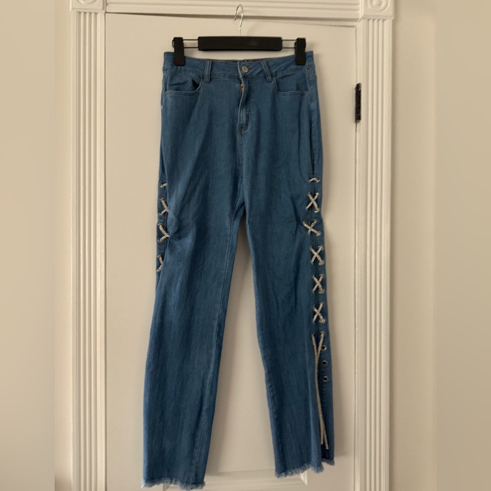 Blue Lace-Up Women's Jeans